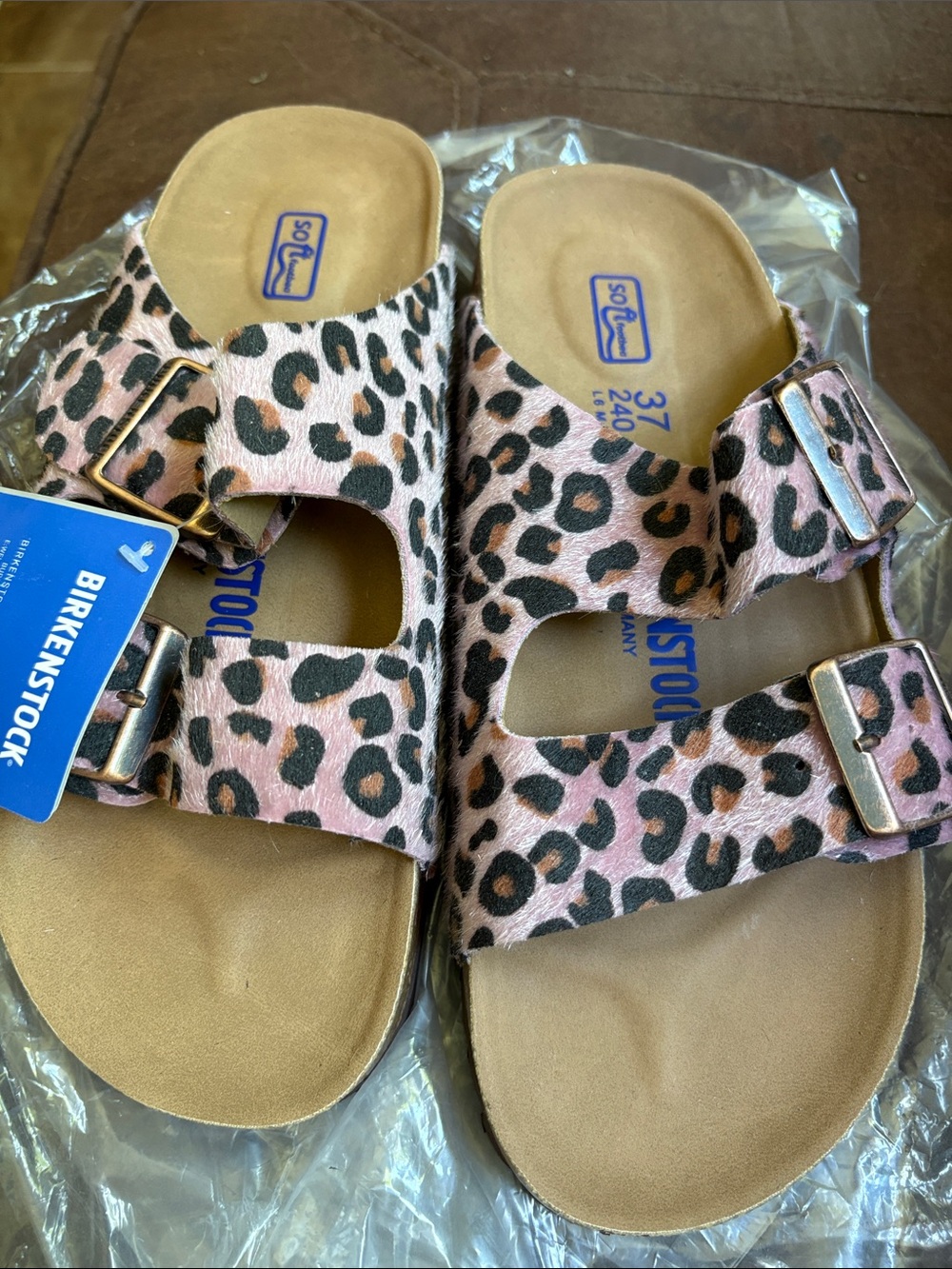 Birkenstock Arizona Leopard Print Sandals in Pink and Brown - Picture 2 of 4